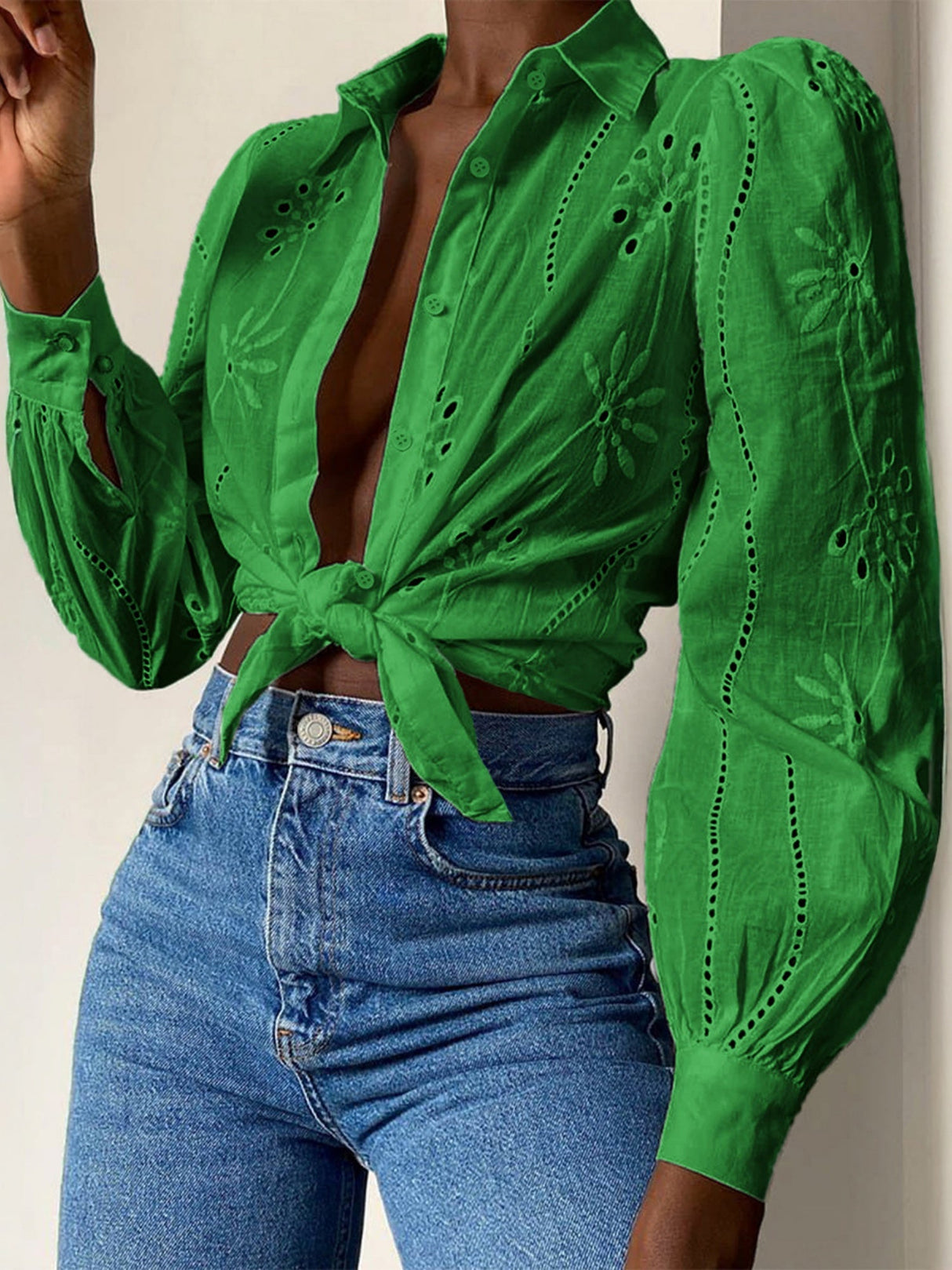 Openwork Flowers Long Sleeves Cardigan Shirts