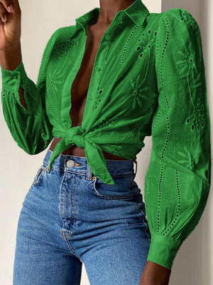 Openwork Flowers Long Sleeves Cardigan Shirts