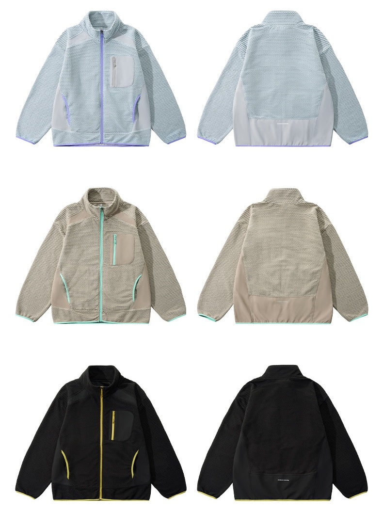 Wave Pattern Contrasting Colors Zipper Light Outdoor Plush Sweatshirt Sports Jacket