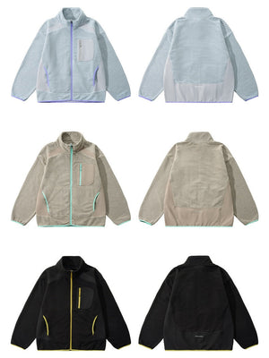 Wave Pattern Contrasting Colors Zipper Light Outdoor Plush Sweatshirt Sports Jacket