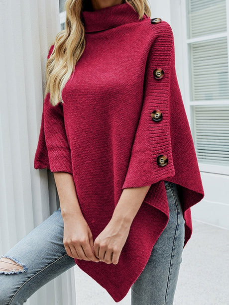 Solid Color Turtleneck Shawl Cloak Sweaters