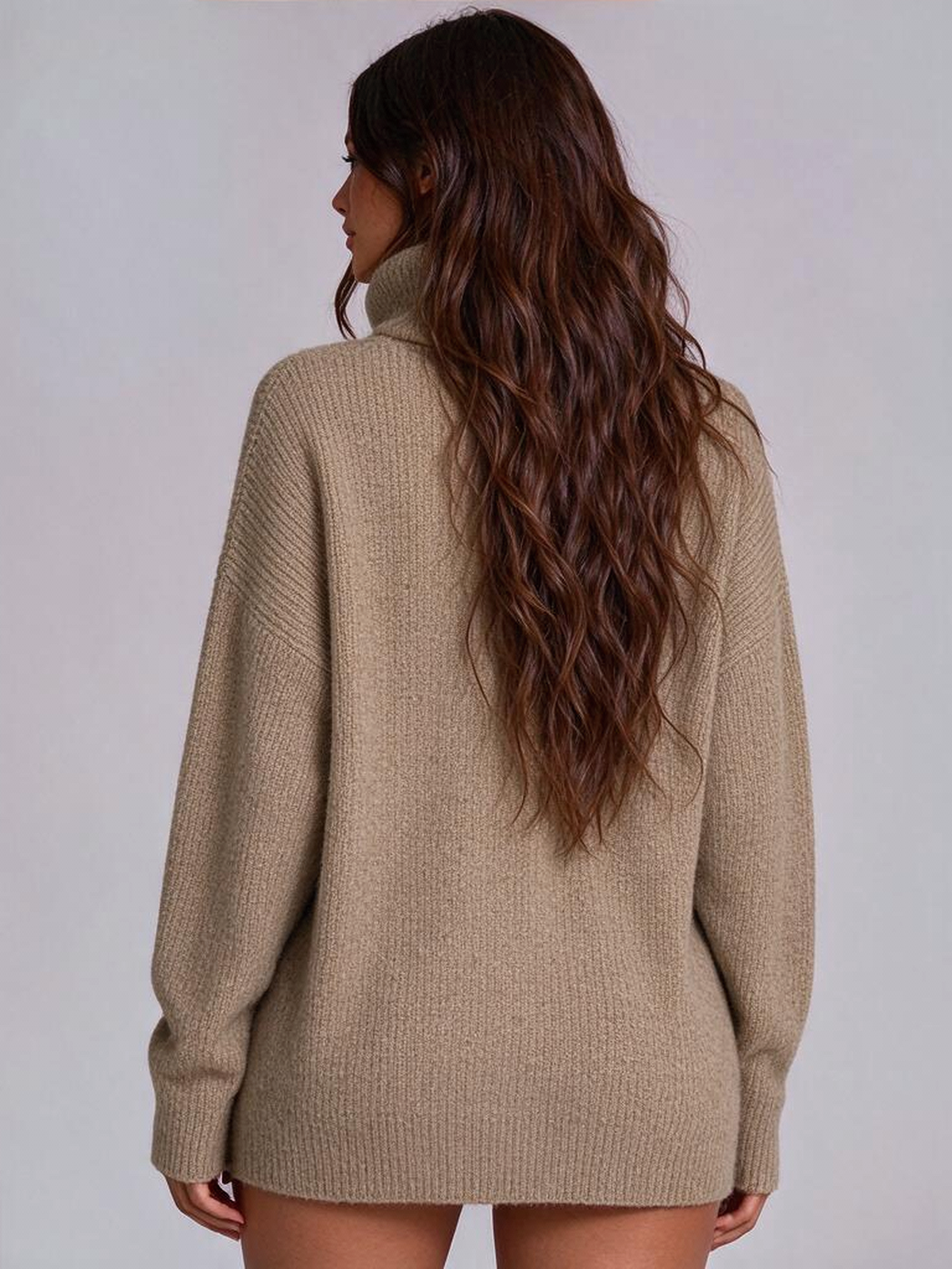 New Autumn/winter Women's High-neck Long-sleeved Knitted Long Sweater Top