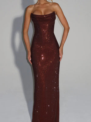 Tube Top Hip-hugging Sequins Evening Dress Maxi Dresses