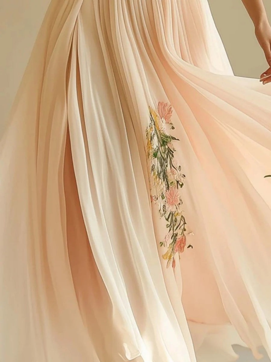 Floral Print V-neck Short Sleeve Maxi Dresses