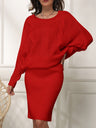 Knitting Crew Neck Loose Jacquard Long Sleeve Mini&Short Dresses