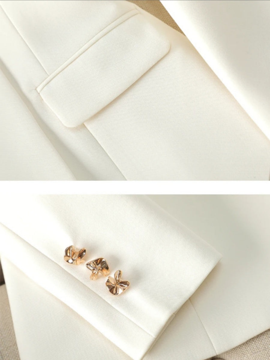 Solid Color Gold Button Decoration Blazers Trousers 2-piece Sets