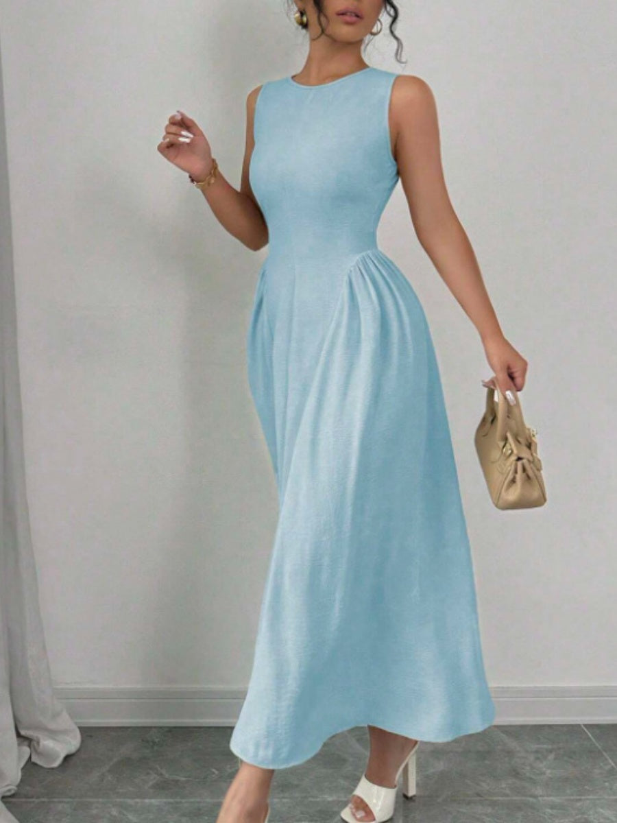 Sleeveless Round Neck Patchwork Solid Color Maxi Dresses