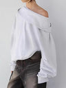Casual Ribbed Hem Solid Color Off-shoulder Hooded Sweatshirt
