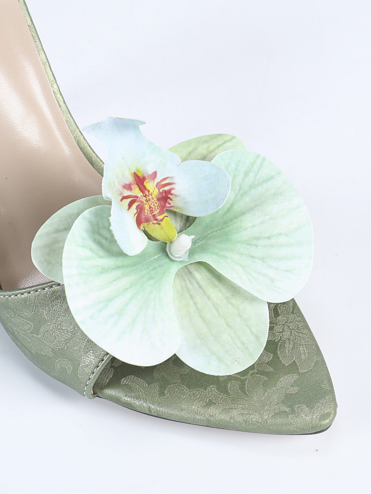 Emerald Green Three-dimensional Floral High-heeled Sandals