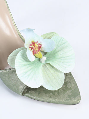 Emerald Green Three-dimensional Floral High-heeled Sandals