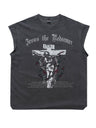 Washed Distressed God Printed Tank Tops