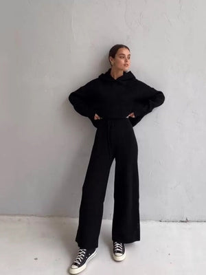 Liber Autumn women's hooded solid color sweatshirt long sleeve two-piece suit