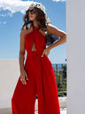Halter Cross Wide Leg Zipper Jumpsuits