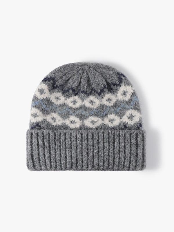 Gestreifte Jacquard-Mütze mit Umschlag, dick gestrickte Wintermütze, mit Thermofleece gefüttert, Einheitsgröße