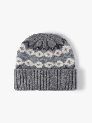 Gestreifte Jacquard-Mütze mit Umschlag, dick gestrickte Wintermütze, mit Thermofleece gefüttert, Einheitsgröße