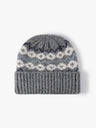 Gestreifte Jacquard-Mütze mit Umschlag, dick gestrickte Wintermütze, mit Thermofleece gefüttert, Einheitsgröße