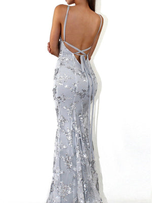 Camisoles V-neck Backless Sequins Lace Up Formal Dress Dinner Maxi Dresses