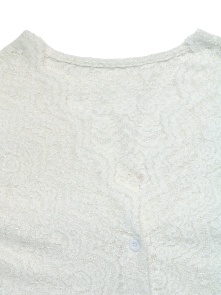 Lace Jacquard Buttons Solid Color Blouse&Shirts
