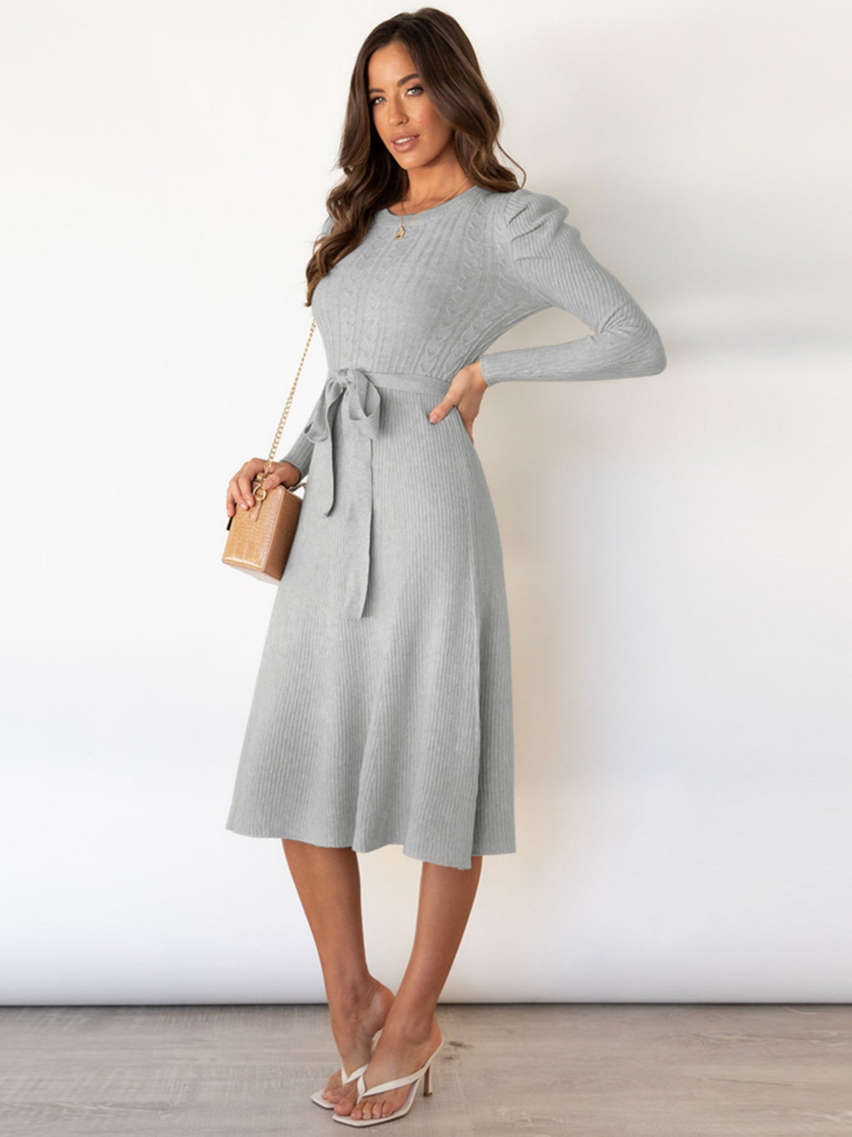 Puff Sleeves Knitted Skirt High-waisted Full Skirt Maxi Dresses