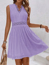 Lace Trim Openwork Jacquard V-neck, Fitted Waist Sleeveless Mini&Short Dresses