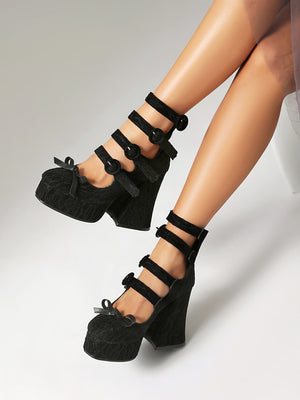 Lace Platform Buckle Mary Jane Shoes