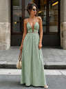 Stripes Backless V-neck Sleeveless Maxi Dresses