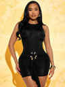 Metal Decoration Ribbon Waist Shaping Round Neck Sleeveless Jumpsuits