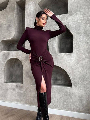 High-neck Split Sexy Slim Fit Hip-length Dress