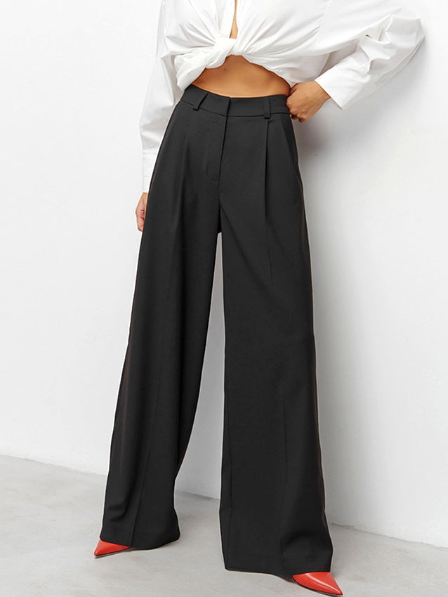 Casual, Slimming, High-waisted, Floor-length Suit Pants
