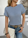 Openwork Lace Crew Neck Patchwork Cropped T-shirt