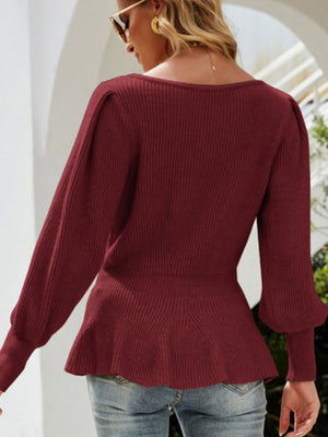 Pulls en maille à manches bouffantes et à la taille