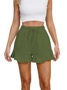Ruffle Elastic Waistband Drawstring Cotton And Linen Shorts