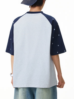 Color-blocked Star Letter Printed T-shirts