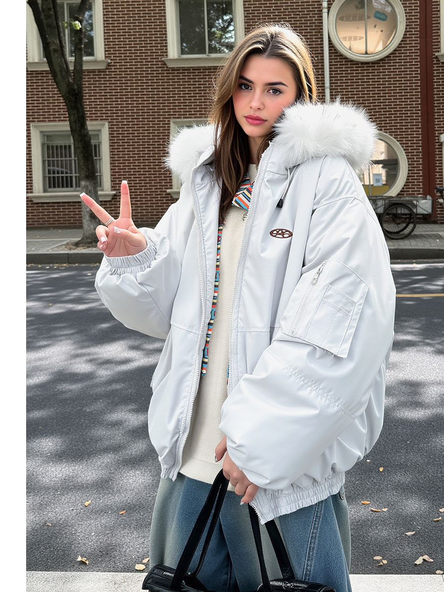 Cotton-padded Hooded  Jacket With Fur Collar