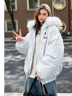 Cotton-padded Hooded  Jacket With Fur Collar
