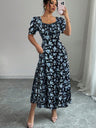 Floral Short Sleeve Square Collar Ruffle Vacation And Leisure Maxi Dresses