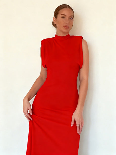 Shoulder Pads Sleeveless Hip-hugging Maxi Dresses