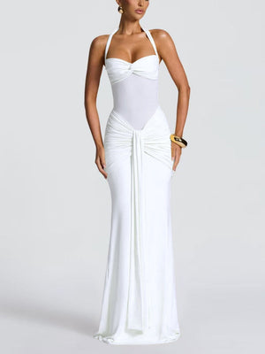 Neckband Lace Up Mesh Formal Dress Maxi Dresses