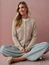 Cable Knit Color-blocked Trim Faux Two-piece Round Neck Knit Cardigan
