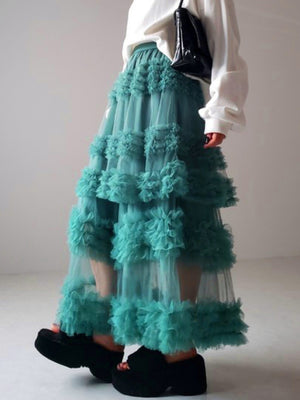 Mesh Three Floors Sweet A-line Skirt