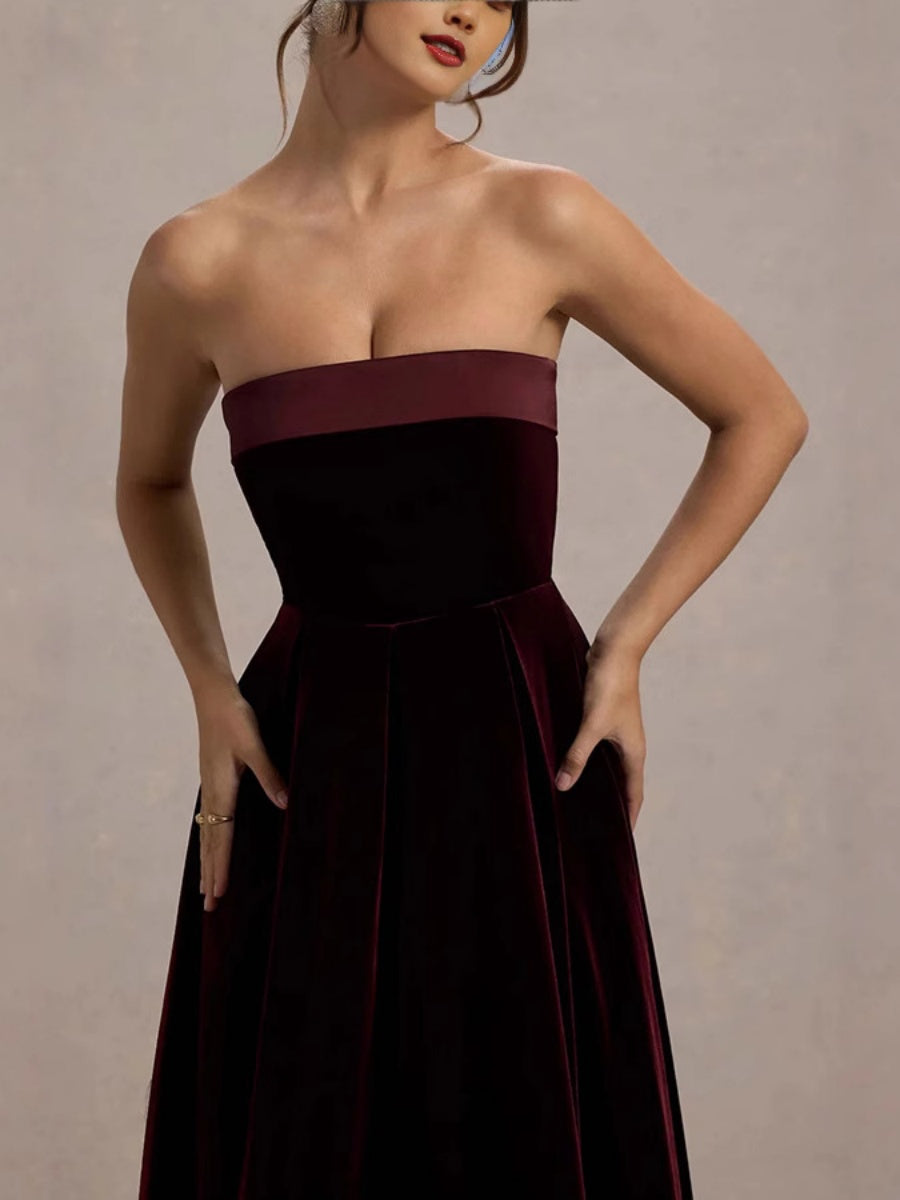 Velvet Tube Top Evening Dress Maxi Dresses