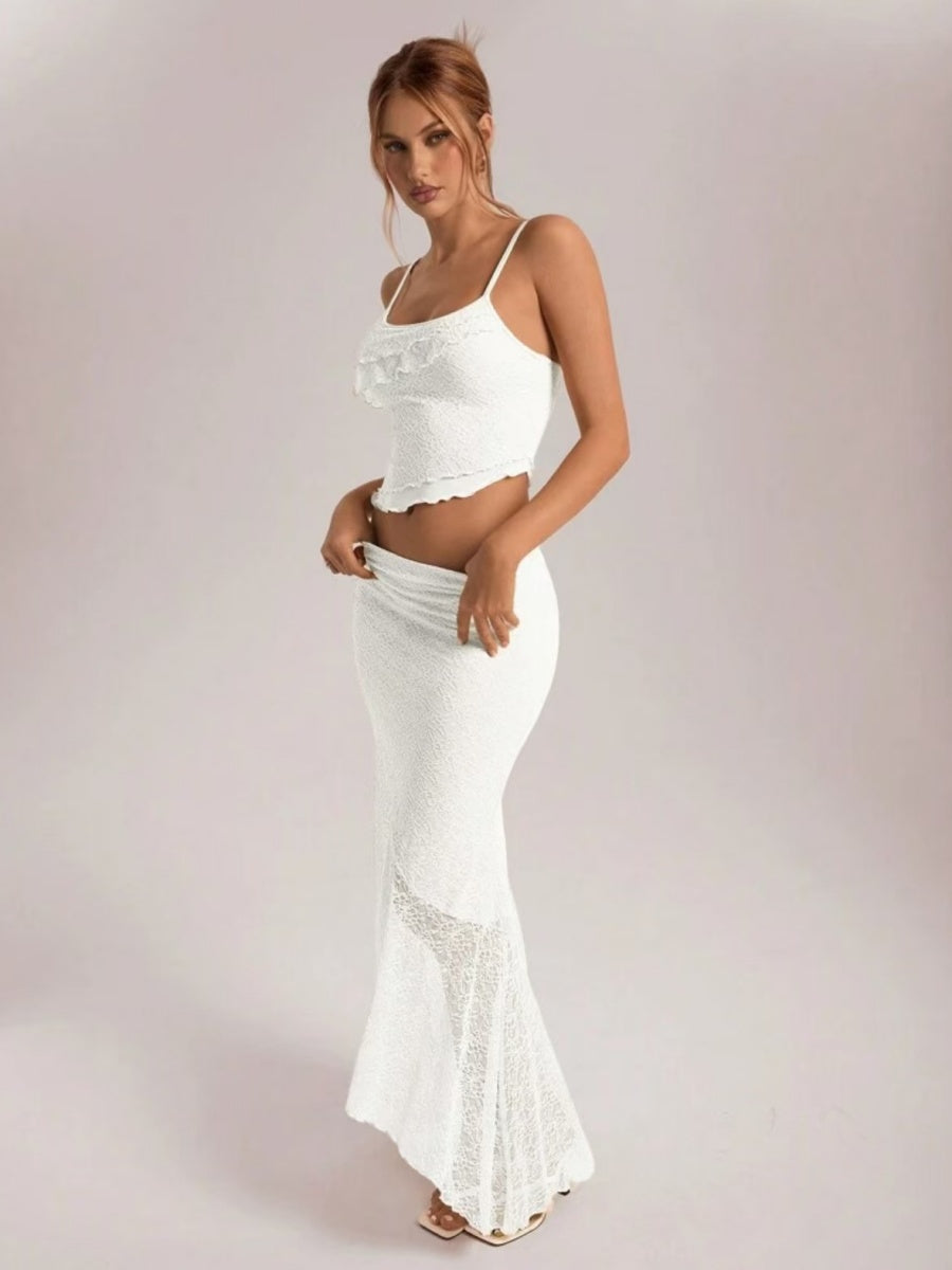Liber Summer Women's Lace Solid Color 2-piece Sets