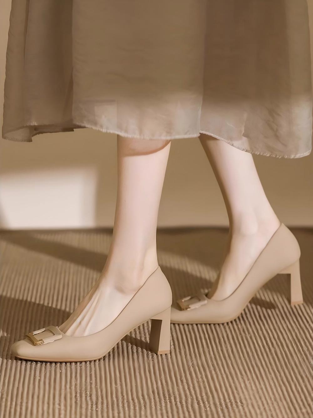 Liber Spring and Autumn Square Buckle Women's High Heels