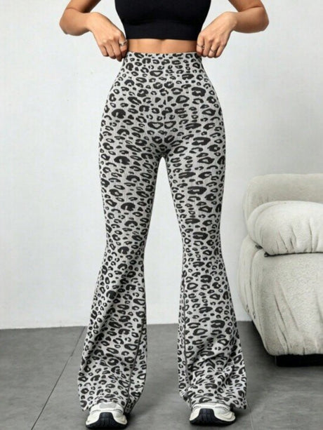 Leopard Print Abdominal Tightening And Buttock Lifting Flared Pants Fitness Exercise Pants
