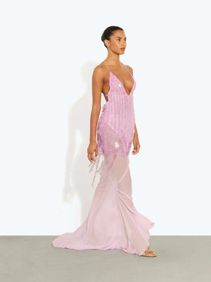 Liber Winter Women's Backless Splicing Deep V-neck Maxi Dresses