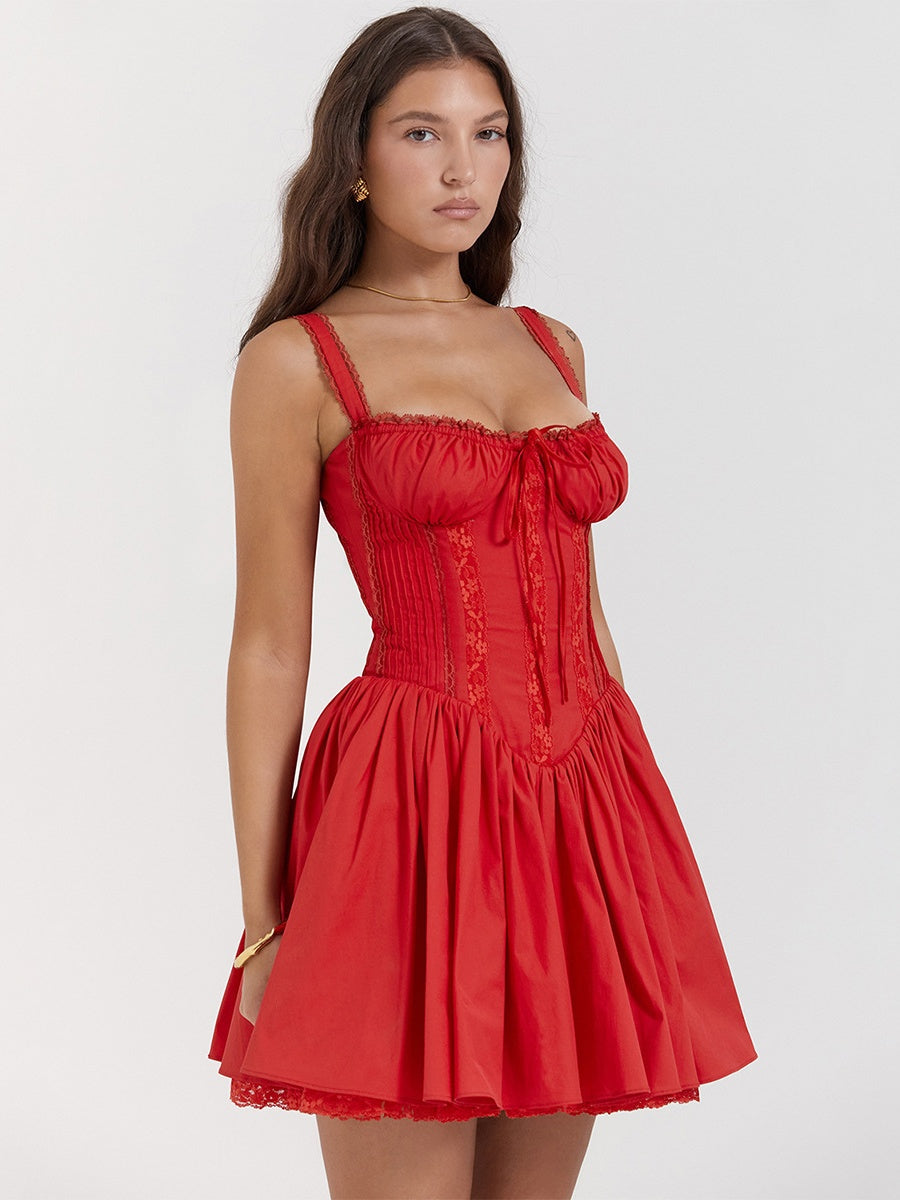 Trim Lace Bandage Big Swing Dating Mini&Short Dresses