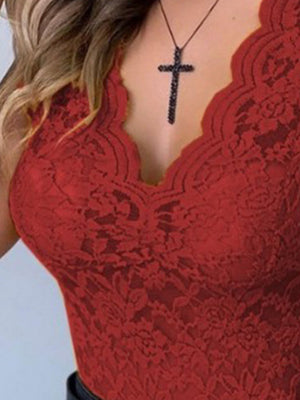 Lace Flowers Perspective V-neck Vest