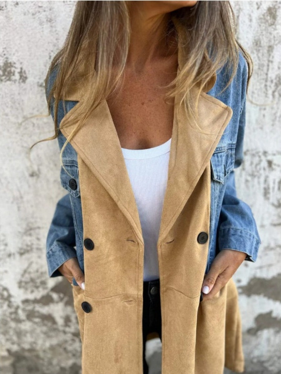 Liber Autumn Women's Buttons Color matching Trench Coats