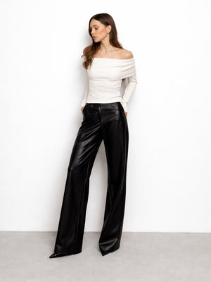High-waisted Slim-fit Straight-leg PU Leather Pants