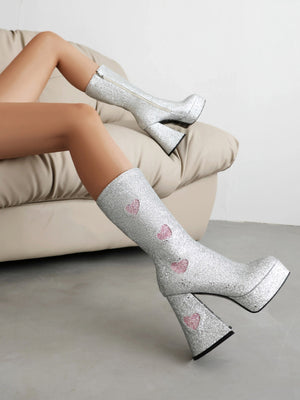 Heart-shaped Platform Mid-calf Boots